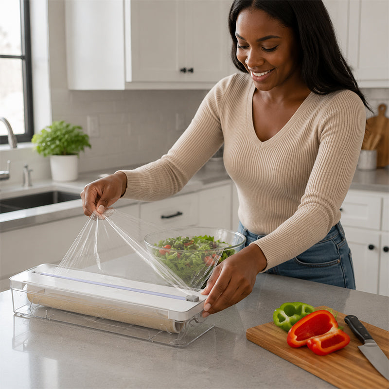 ✂️ Slutt på krøllete plastfolie! Smartere Foliedispenser med Skjult Kniv 🍳