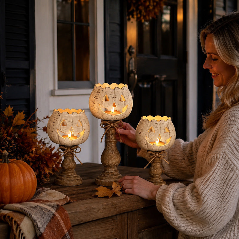 🕯️ Skap den koseligste høststemningen: Håndlaget Gresskar Lysestake 🎃