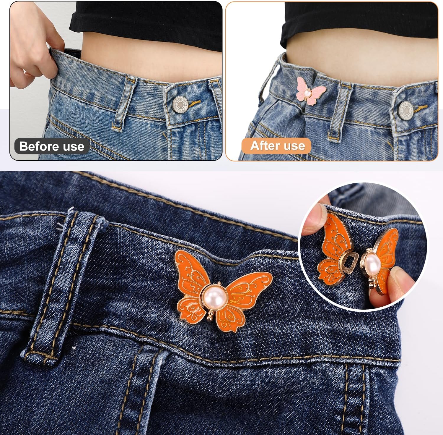 🦋 Slutt på løse bukser! 👖 Få den perfekte midjen på 10 sekunder med disse elegante spennene. ✨